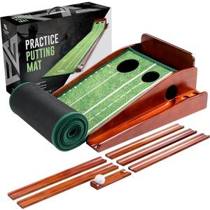 Golf Putting Practice Mat with Wooden Base